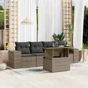 vidaXL 5 pcs conjunto sofás de jardim c/ almofadões vime PE cinzento