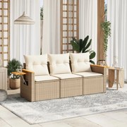 vidaXL 3 pcs conjunto de sofás p/ jardim com almofadões vime PE bege