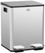 HOMCOM Cesto de Lixo de Cozinha Duplo 2x20L 2 Tampas de Fecho Suave Baldes Internos Removíveis e Pegas | Aosom Portugal