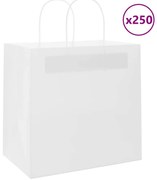 vidaXL Sacos de papel 250 unid com alças branco 26x17x25 cm