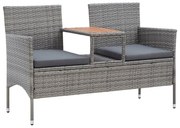 vidaXL Banco de jardim 2 lugares com mesa centro 143 cm vime PE cinza