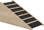 PawHut Escada para Animais, Escada para Cães, Madeira de Pinho, Revestimento Antiderrapante, 90 cm x 40 cm x 45 cm, Natural + Cinza | Aosom Portugal