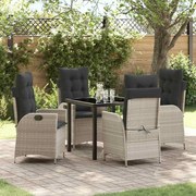 vidaXL Conjunto de Jantar de Jardim : 5 peças com almofadas cinza claro em rattan de poliéster.