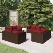 vidaXL 8 pcs conjunto lounge jardim c/ almofadões vime PE castanho