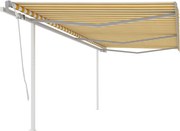 vidaXL Toldo retrátil manual com postes 6x3,5 m amarelo e branco