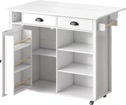 HOMCOM Ilha de Cozinha com Bancada Dobrável Rodas Armário 2 Gavetas e Prateleiras Abertas 117,5x70x91 cm Branco | Aosom Portugal