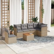 vidaXL 7 pcs conjunto de sofás p/ jardim com almofadões vime PE bege