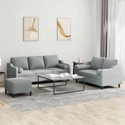 3 pcs conjunto de sofás com almofadas tecido cinzento-claro