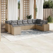 vidaXL 10 pcs conjunto de sofás p/ jardim com almofadões vime PE bege