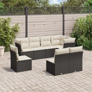 vidaXL 8 pcs conjunto sofás de jardim com almofadões vime PE preto