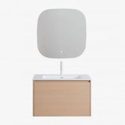 Conjunto De Móvel De Casa De Banho Suspenso Em Madeira Com Lavatório Integrado Jacob Madeira Natural & Quadrado Led E Anti-embaciamento - Sklum