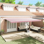 vidaXL Toldo Retrátil Vermelho e Branco 600 × 300 cm Poliéster e Metal