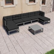 vidaXL 8pcs conjunto lounge de jardim c/ almofadões pinho maciço cinza