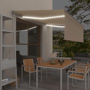 Toldo automático c/ estore/LED/sensor de vento 4x3 m cor creme