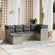 vidaXL 6 pcs conj. sofás jardim com almofadões vime PE cinzento-claro