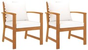 vidaXL Cadeiras jardim 2 pcs c/ almofadões cor creme acácia maciça