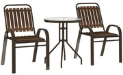 Outsunny Conjunto de Jardim de 3 Peças com 2 Cadeiras Empilháveis Mesa com Bancada de Vidro Temperado Marrom Escuro | Aosom Portugal
