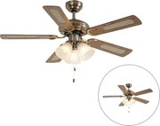 Ventilador de teto em latão com impressão de madeira e rattan 108cm com interruptor de tração - Mistral Lia