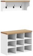 HOMCOM Móvel Cabide de Entrada com Banco Sapateira 2 em 1 Móveis de Entrada com 3 Ganchos 75x30x50 cm e 75x20x22,5 cm Branco