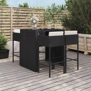 vidaXL 5 pcs conjunto de bar p/ jardim c/ almofadões vime PE preto