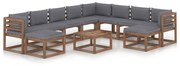 11 pcs conjunto lounge p/ jardim c/ almofadões antracite