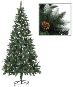 vidaXL Árvore de Natal artificial com pinhas e brilho branco 210 cm