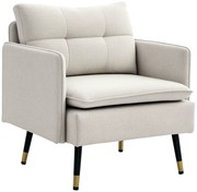 HOMCOM Poltrona Sala de Estar Poltrona Relax com Apoio para os Braços Assento Acolchoado e Pés de Aço Sofá Individual Moderno para Dormitório 76x68x80 cm Creme