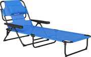 Outsunny Espreguiçadeira Jardim Relax, dobrável, resistente às intempéries, 194 cm x 72 cm x 31 cm, Preto + Azul escuro | Aosom Portugal