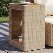 vidaXL Mesa apoio jardim c/ tampo madeira 60x40x75 cm vime PE bege