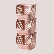 Conjunto De 3 Cestos De Armazenamento Bazyl Rosa Claro - Sklum