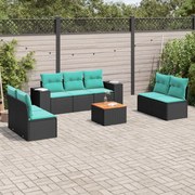 vidaXL 8 pcs conjunto de sofás p/ jardim c/ almofadões vime PE preto