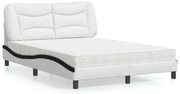 vidaXL Cama com colchão 140x200 cm couro artificial preto e branco