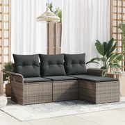 vidaXL Conjunto de Sofá de Jardim com 4 Peças e Almofadas Cinzas em Rattan de Poliéster