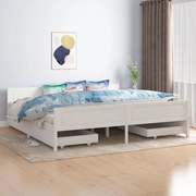 Estrutura de cama com 4 gavetas 200x200 cm pinho maciço branco