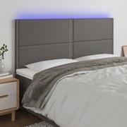 vidaXL Cabeceira cama c/ LED 180x5x118/88cm couro artificial cinzento