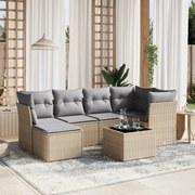 vidaXL 7 pcs conj. sofás jardim c/ almofadões vime PE bege misturado