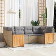 vidaXL 6 pcs conjunto de sofás p/ jardim com almofadões vime PE bege