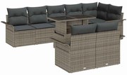 vidaXL Conjunto de sofá de jardim com 9 peças e almofadas cinzas em rattan