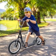 Trotinete infantil a partir dos 5 anos, pneus grandes insufláveis, guiador ajustável com punhos, travões e descanso, para adultos e crianças, aço pret