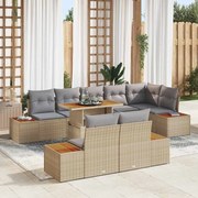 vidaXL Conjunto de Jantar de Jardim 9 Peças com Almofadas Bege em Rattan Sintético e Acácia
