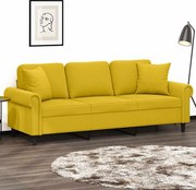 vidaXL Sofá 3 lugares c/ almofadas decorativas 180 cm veludo amarelo