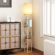 Candeeiro de Pé com Prateleiras 3 Temperaturas de Cor Controlo Remoto e Casquilho E27 Ø29x158 cm Madeira