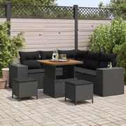 vidaXL Sofá de Jardim 8 Peças com Almofadas Pretas em Rattan Sintético e Acácia.