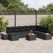 Conjunto de Sofá de Jardim de 9 Peças com Almofadas Preto em Rattan Si