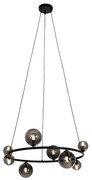 Candeeiro de suspensão preto com vidro fumê redondo 8 luzes - Monaco Design,Moderno