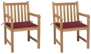 vidaXL Cadeiras jardim c/ almofadões vermelho tinto 2 pcs teca maciça