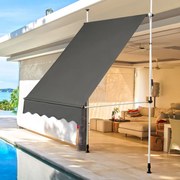 Toldo telescópico e retráctil resistente aos raios UV com manivela manual e altura ajustável para varanda de jardim 150 x 120 cm cinzento