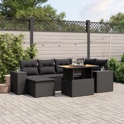 vidaXL 7 pcs conjunto de sofás p/ jardim c/ almofadões vime PE preto