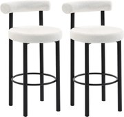 HOMCOM Conjunto de 2 Bancos de Bar Cadeiras de Bar em Tecido Bouclê com Encosto Curvo Apoio para os Pés 50x52,5x98 cm Creme | Aosom Portugal
