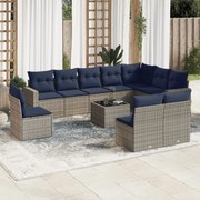 vidaXL 11 pcs conjunto sofás de jardim c/ almofadões vime PE cinzento